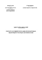 LOI N° 070-2015/CNT Portant loi d’orientation agro-sylvo-pastorale, halieutique et faunique au Burkina Faso